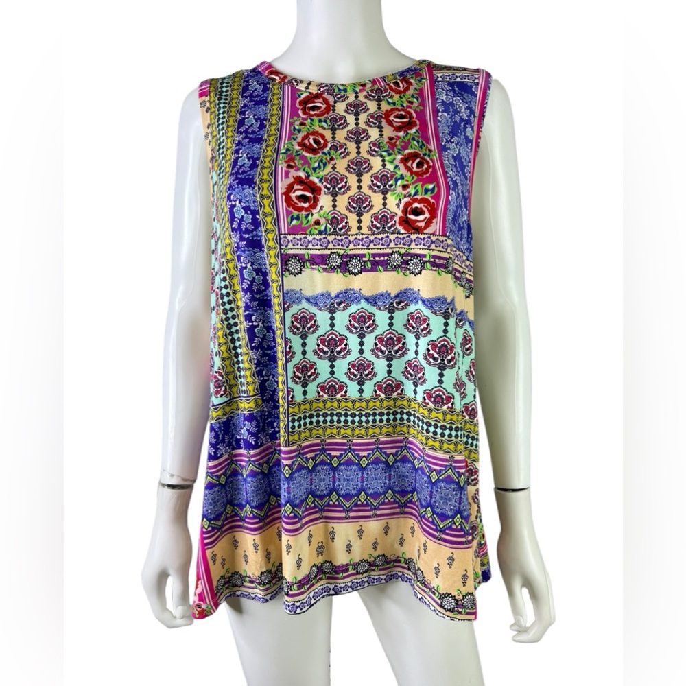 Johnny Was Tank Top Franko Swing Knit Size XL Boho Colorful